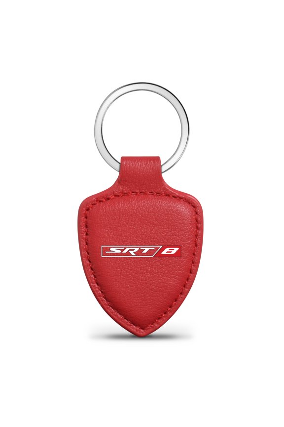 for Dodge SRT-8 Logo Soft Real Red Leather Shield-Style Key Chain, Official Licensed