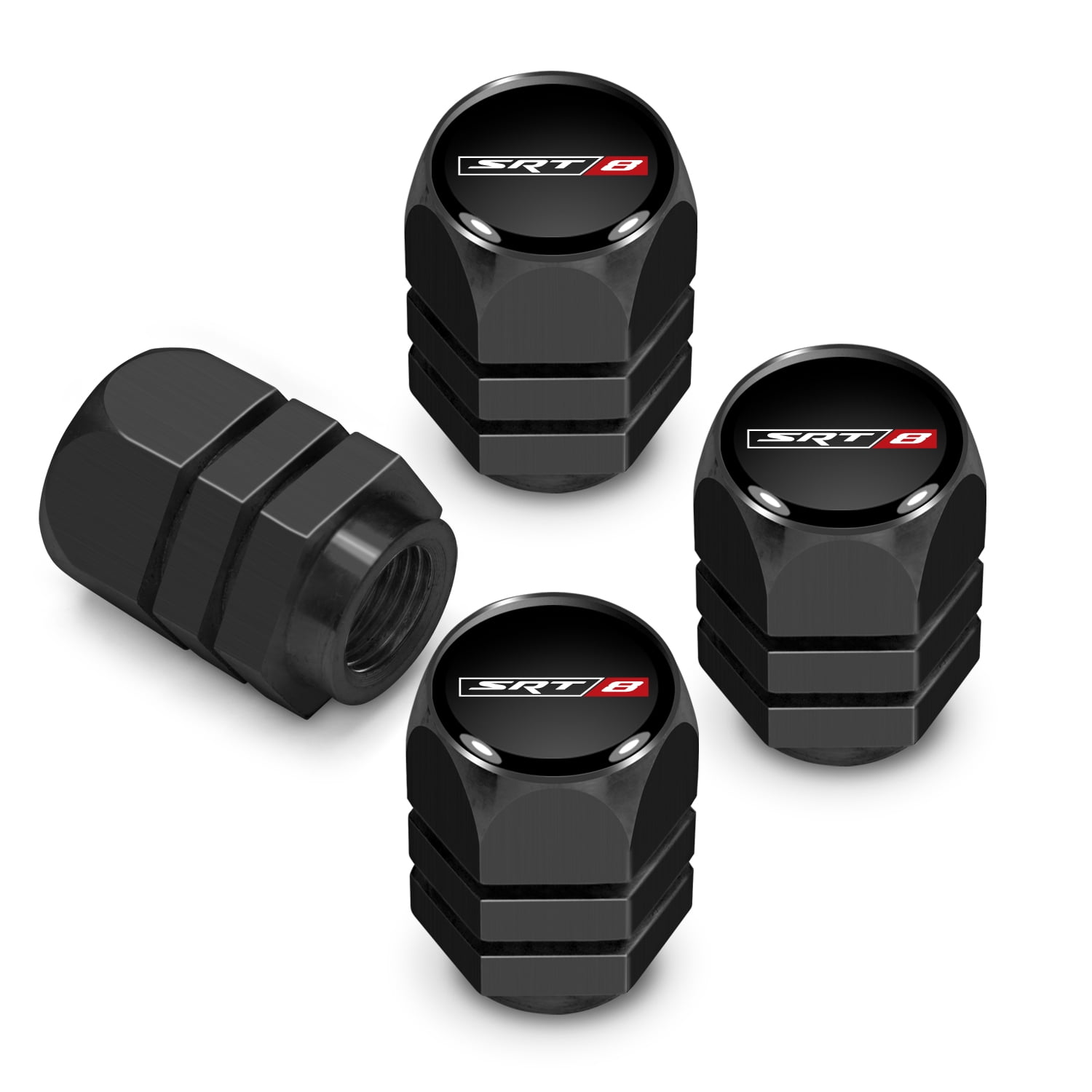 iPick Image for Dodge SRT-8 Logo in Black on Black Hexagon Shape Aluminum Tire Valve Stem Caps, Official Licensed