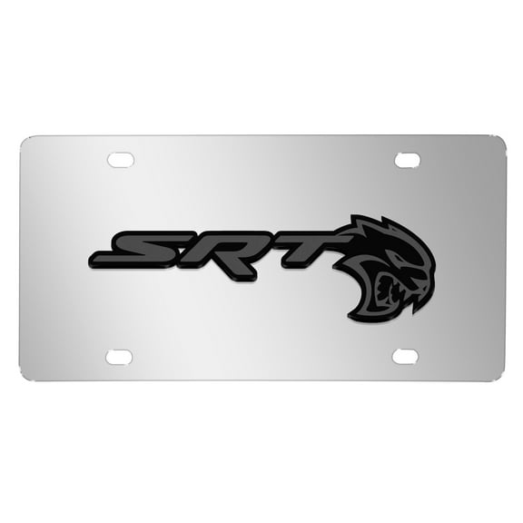 iPick Image for Dodge SRT Hellcat 3D Dark Gray Logo on Mirror Chrome Stainless Steel License Plate, Official Licensed
