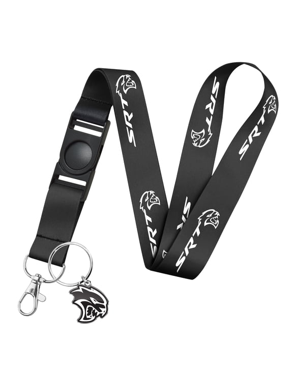 for Dodge SRT Hellcat Full-Color Die-Cut Metal Key Chain with Printed Logo Black Lanyard Strap, Official Licensed