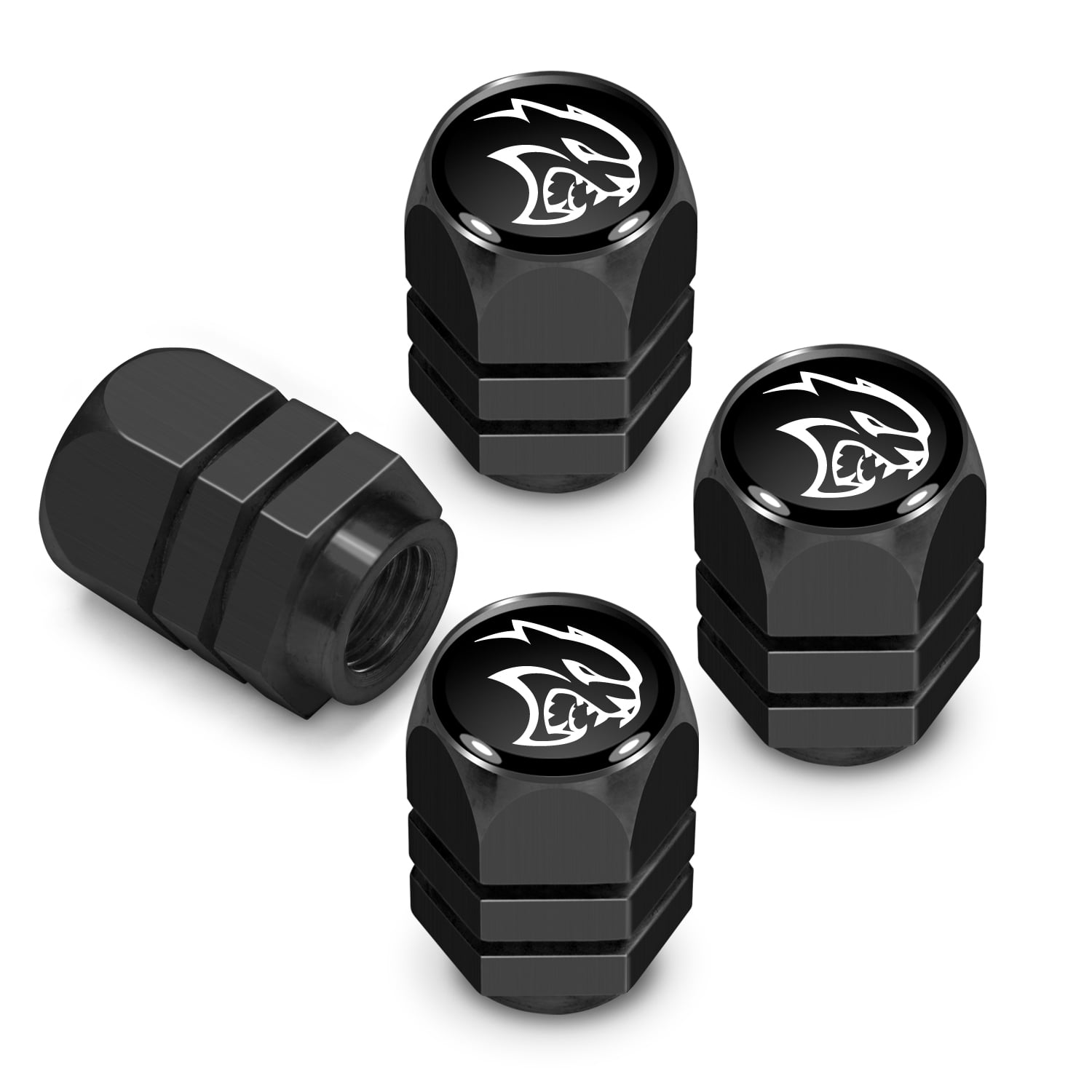 iPick Image for Dodge SRT Hellcat Logo in Black on Black Hexagon Shape Aluminum Tire Valve Stem Caps, Official Licensed