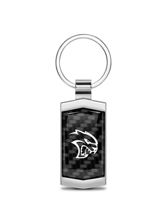 for Dodge SRT Hellcat Real Black Carbon Fiber Chrome Metal Case Key Chain, Official Licensed