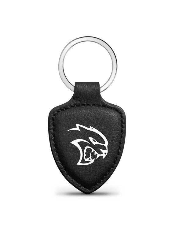 for Dodge SRT Hellcat Soft Real Black Leather Shield-Style Key Chain, Official Licensed