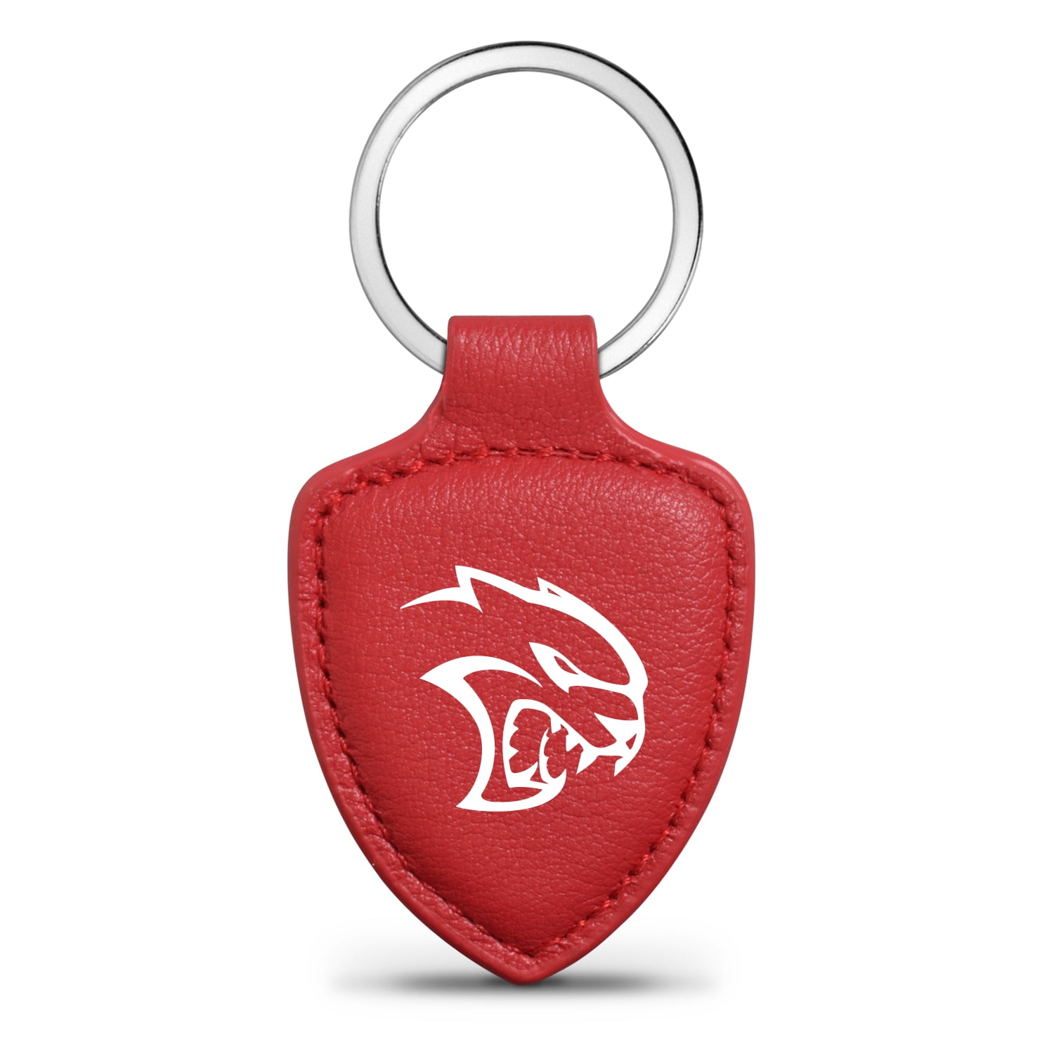 iPick Image for Dodge SRT Hellcat Soft Real Red Leather Shield-Style Key Chain, Official Licensed