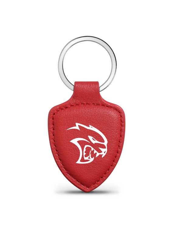 for Dodge SRT Hellcat Soft Real Red Leather Shield-Style Key Chain, Official Licensed