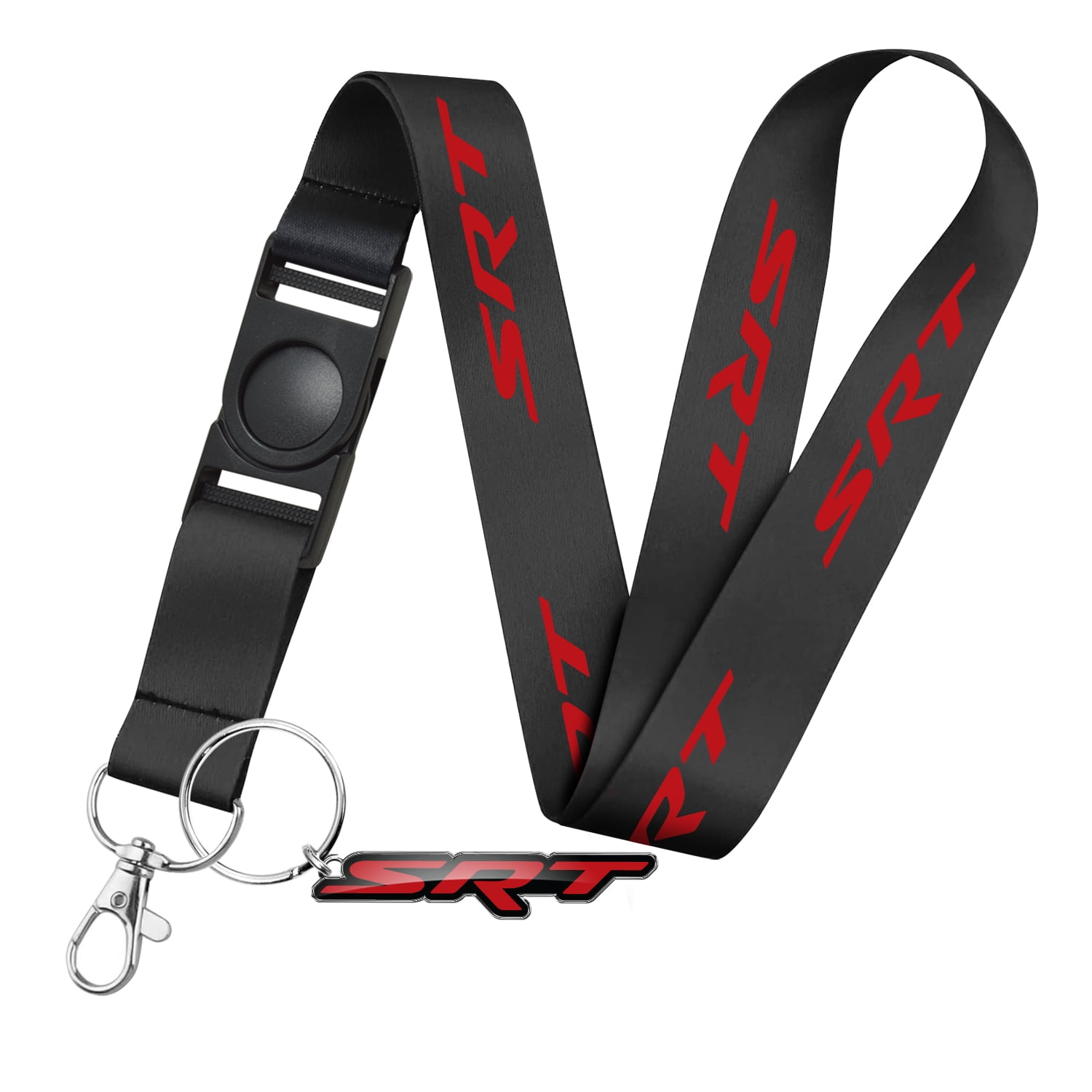 iPick Image for Dodge SRT Logo Full-Color Die-Cut Metal Key Chain with Printed Logo Black Lanyard Strap, Official Licensed