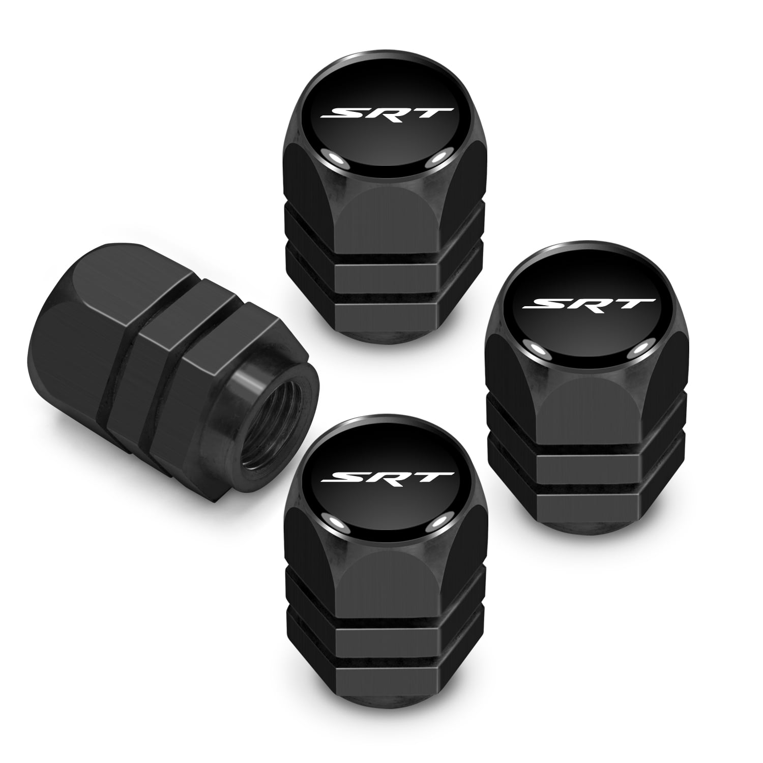 iPick Image for Dodge SRT Logo in Black on Black Hexagon Shape Aluminum Tire Valve Stem Caps, Official Licensed