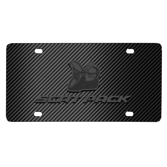 iPick Image for Dodge Scat-Pack 3D Dark Gray Logo on Black Carbon Fiber Pattern Stainless Steel License Plate, Official Licensed