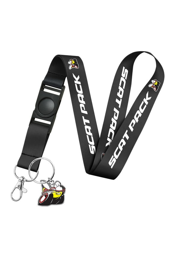 for Dodge Scat-Pack Full-Color Die-Cut Metal Key Chain with Printed Logo Black Lanyard Strap, Official Licensed
