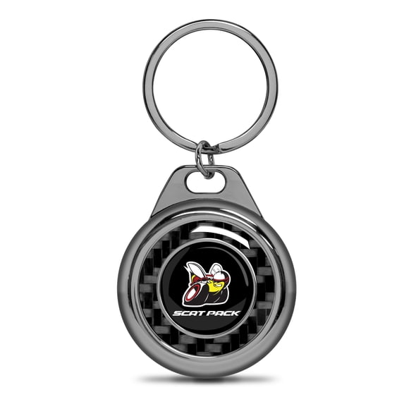 iPick Image for Dodge Scat-Pack Full Color Real Black Carbon Fiber Gunmetal Roundel Metal Case Key Chain, Official Licensed