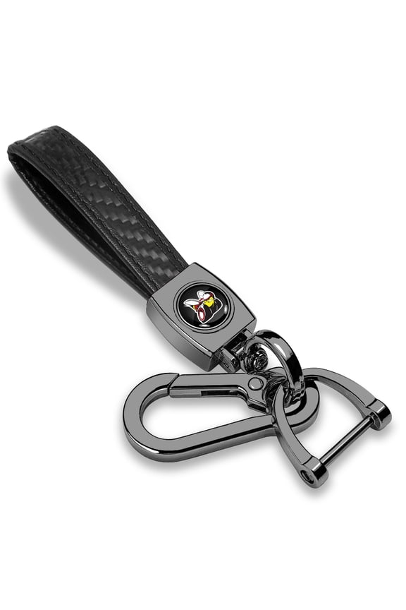 for Dodge Scat-Pack Logo in Black on Real Carbon Fiber Loop-Strap Dark Gunmetal Hook Key Chain, Official Licensed