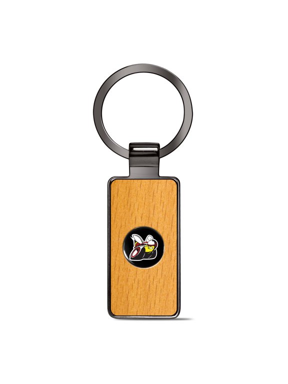 for Dodge Scat-Pack Roundel Logo in Black on Maple Wood Gray Gunmetal Metal Case Key Chain, Official Licensed