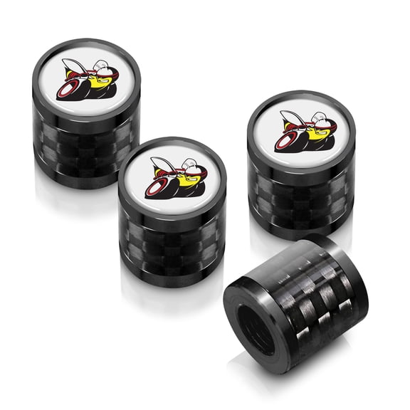 iPick Image for Dodge Scat-Pack in White on Real Carbon Fiber Barrel Black Aluminum Tire Valve Stem Caps, Official Licensed