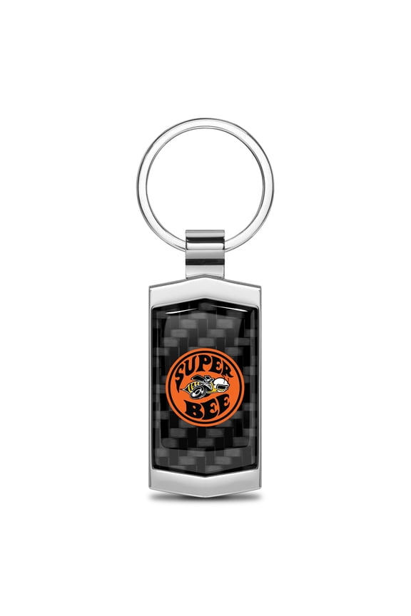 for Dodge Super Bee Real Black Carbon Fiber Chrome Metal Case Key Chain, Official Licensed