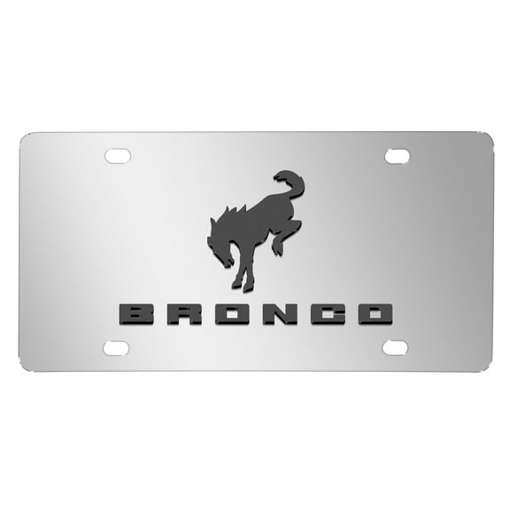 iPick Image for Ford Bronco 3D Dark Gray Logo on Mirror Chrome Stainless Steel License Plate, Official Licensed
