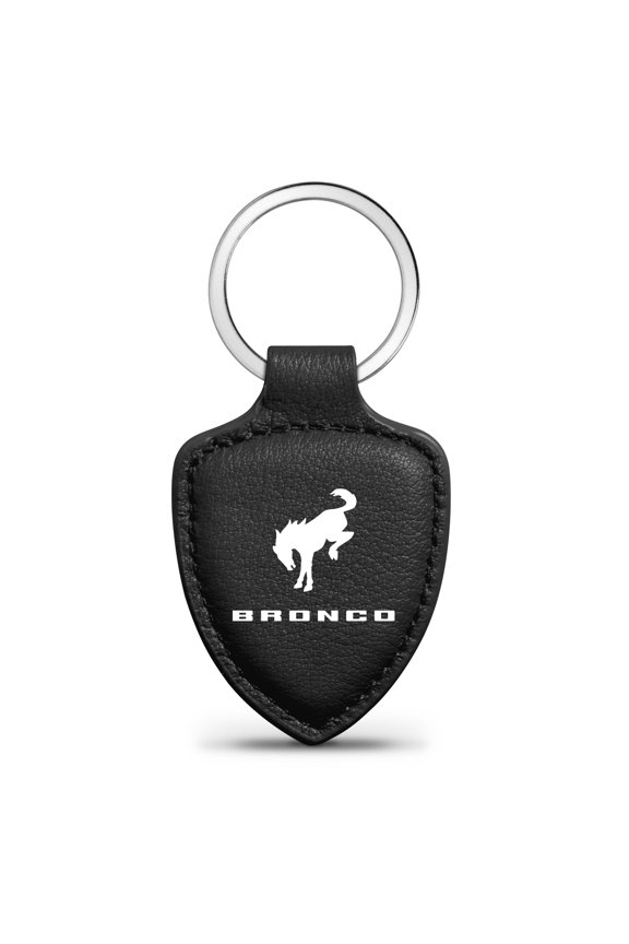 for Ford Bronco Black Real Leather Shield-Style Key Chain, Official Licensed