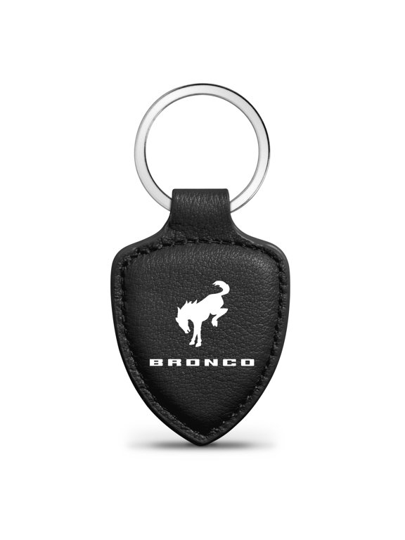 for Ford Bronco Black Real Leather Shield-Style Key Chain, Official Licensed