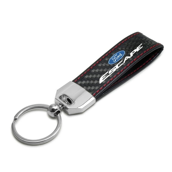 iPick Image for Ford Escape Real Black Carbon Fiber Loop Strap Key Chain with Red Stitching, Official Licensed
