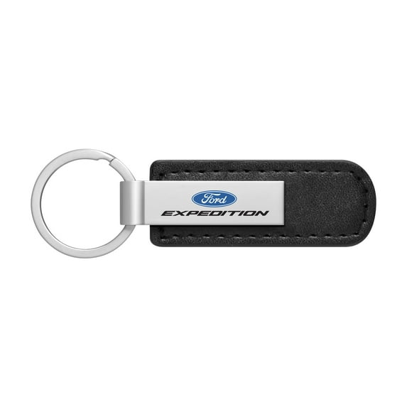 iPick Image for Ford Expedition Silver Metal Plate Black PU Leather Strap Key Chain Keychain, Official Licensed