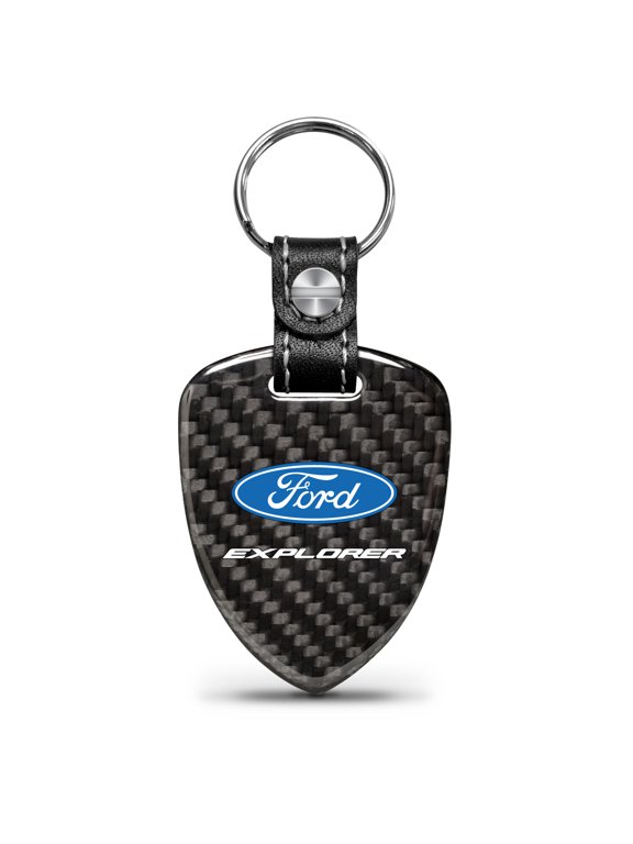 for Ford Explorer Real Black Carbon Fiber Large Shield-Style Key Chain, Official Licensed