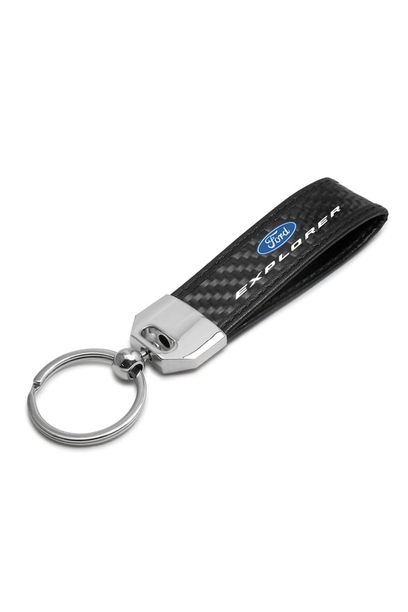 for Ford Explorer Real Carbon Fiber Leather Strap Key Chain with Black stitching, Official Licensed
