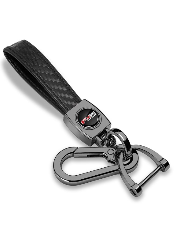 for Ford F-150 FX4 Off Road Logo in Black on Real Carbon Fiber Loop-Strap Dark Gunmetal Hook Key Chain, Official Licensed