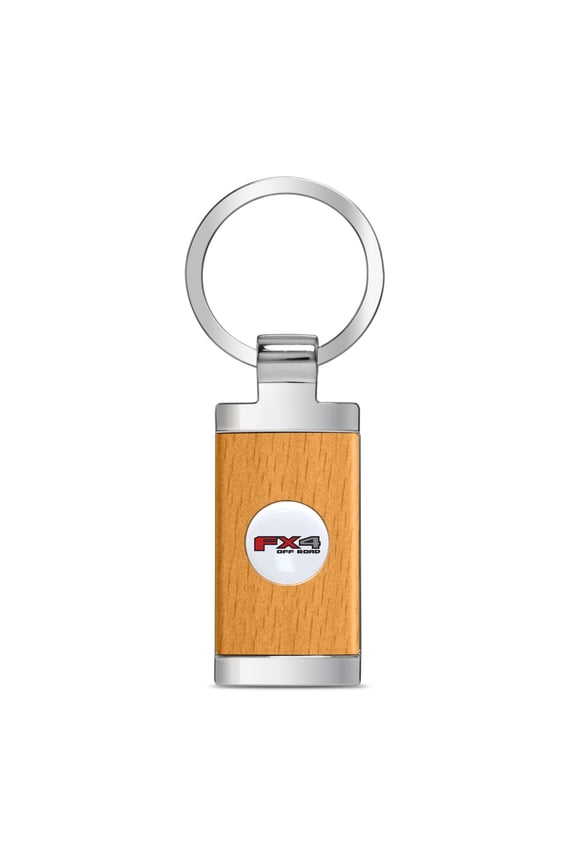 for Ford F-150 FX4 Off Road Roundel Logo in White on Maple Wood Chrome Metal Trim Key Chain, Official Licensed