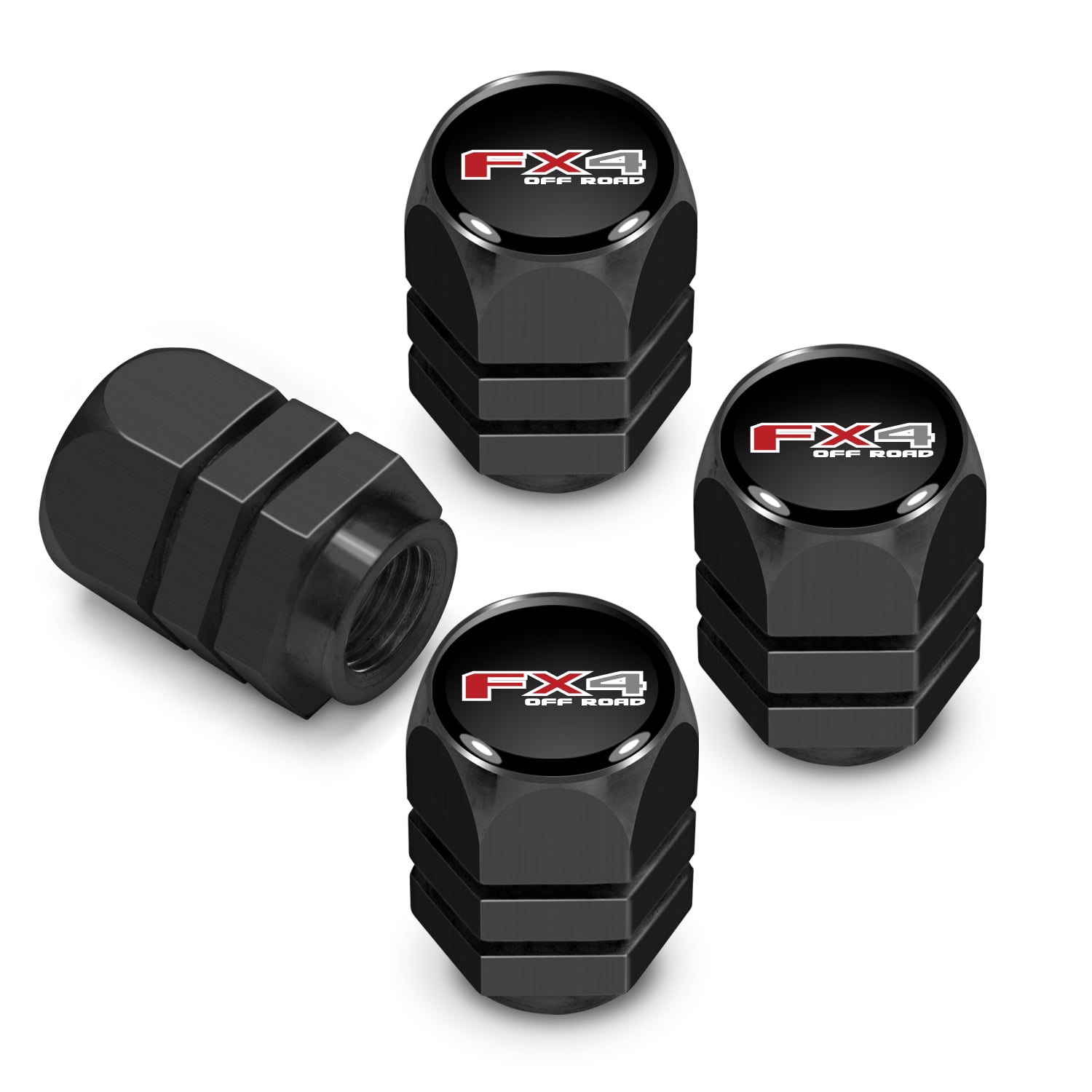 iPick Image for Ford F-150 FX4 Off Road in Black on Black Hexagon Shape Aluminum Tire Valve Stem Caps, Official Licensed