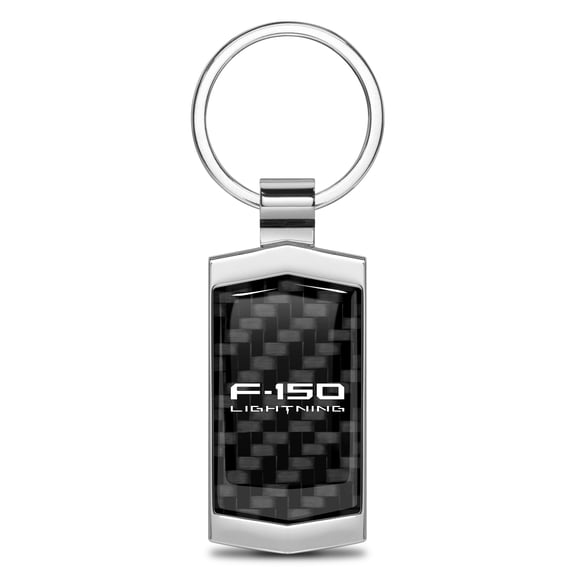 iPick Image for Ford F-150 Lightning Real Black Carbon Fiber Chrome Metal Case Key Chain, Official Licensed