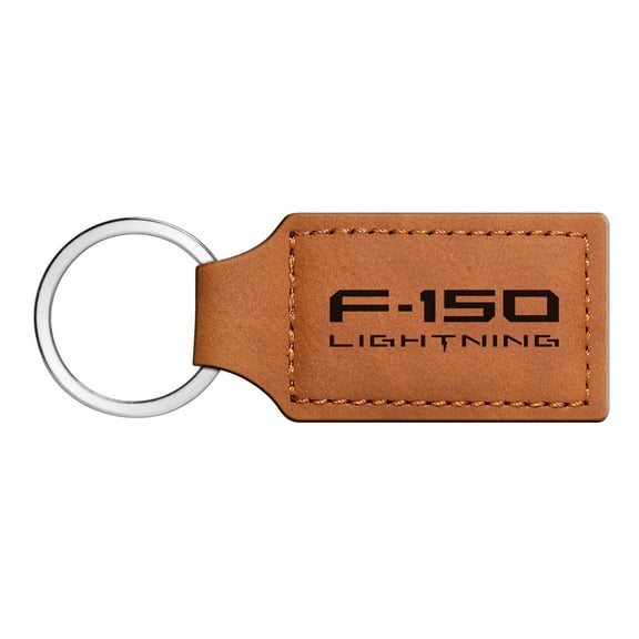 iPick Image for Ford F-150 Lightning Rectangular Brown Leather Key Chain, Official Licensed