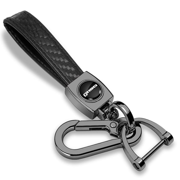 iPick Image for Ford F-150 Logo in Black on Real Carbon Fiber Loop-Strap Dark Gunmetal Hook Key Chain, Official Licensed