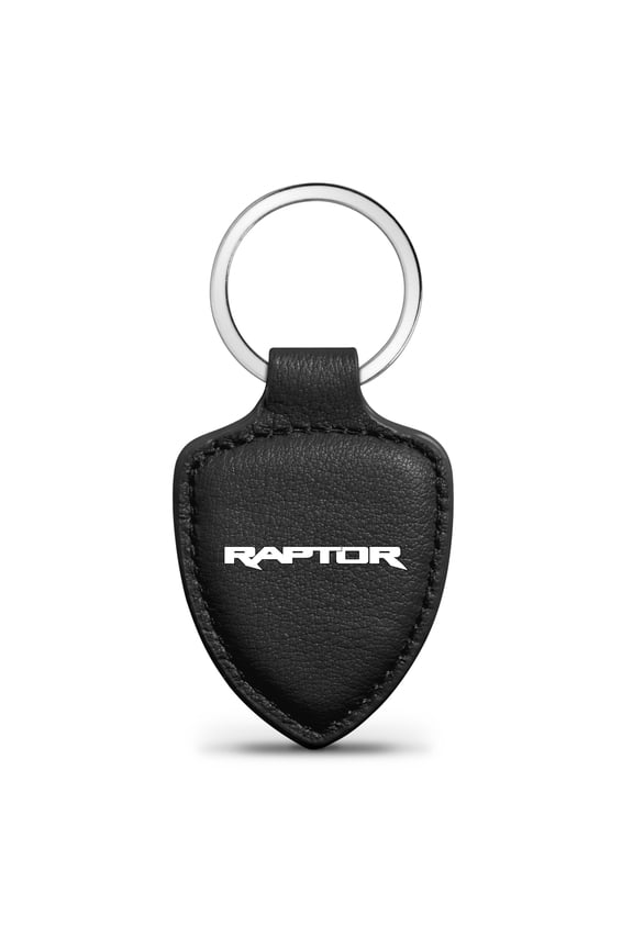for Ford F-150 Raptor Black Genuine Soft Leather Shield-Style LED Printed Logo Key Chain, Official Licensed