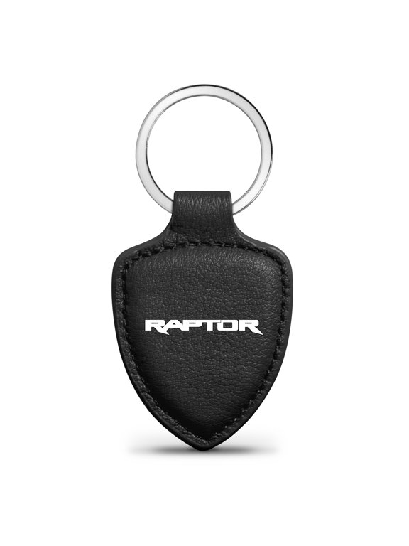 for Ford F-150 Raptor Black Genuine Soft Leather Shield-Style LED Printed Logo Key Chain, Official Licensed