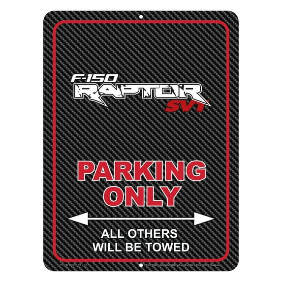 iPick Image for Ford F-150 Raptor SVT 12" x 9" Parking Only Sign in Carbon Fiber Look Glassy Aluminum, Official Licensed
