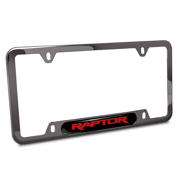 iPick Image for Ford F-150 Raptor in Red Black Insert Gunmetal Chrome Stainless Steel License Plate Frame, Official Licensed