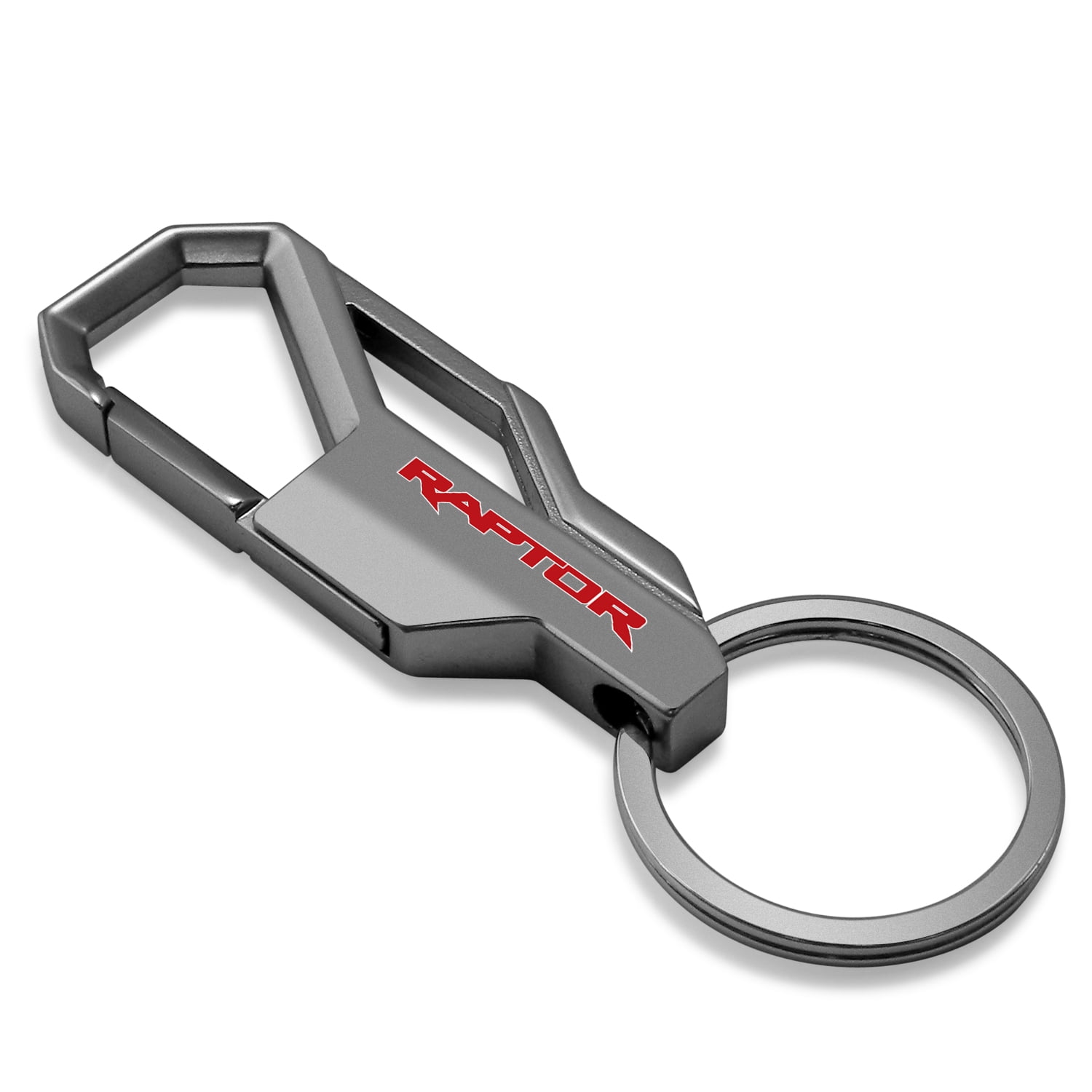 iPick Image for Ford F-150 Raptor in Red Gunmetal Black Carabiner-style Snap Hook Metal Key Chain, Official Licensed