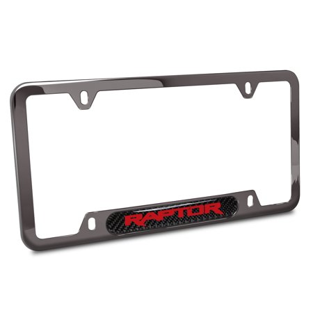 iPick Image for Ford F-150 Raptor in Red Real Carbon Fiber Insert Gunmetal Chrome Stainless Steel License Plate Frame, Official Licensed