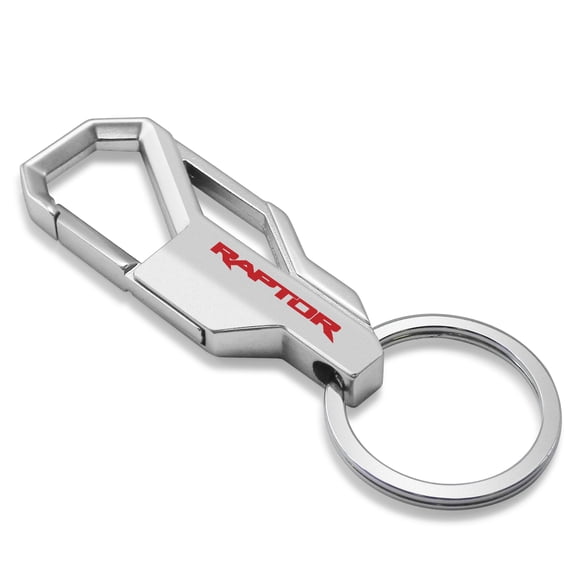 iPick Image for Ford F-150 Raptor in Red Silver Carabiner-style Snap Hook Metal Key Chain, Official Licensed