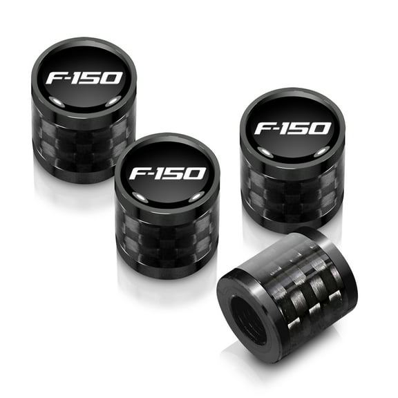 iPick Image for Ford F-150 in Black on Real Carbon Fiber Barrel Black Aluminum Tire Valve Stem Caps, Official Licensed