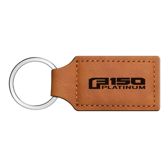 iPick Image for Ford F150 Platinum Rectangular Brown Leather Key Chain, Official Licensed