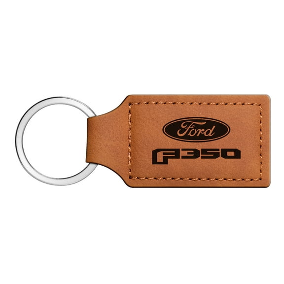 iPick Image for Ford F350 Rectangular Brown Leather Key Chain, Official Licensed