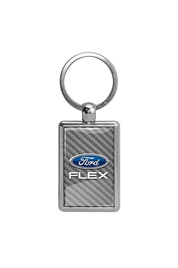 for Ford Flex Silver Carbon Fiber Backing Brush Rectangle Metal Key Chain, Official Licensed