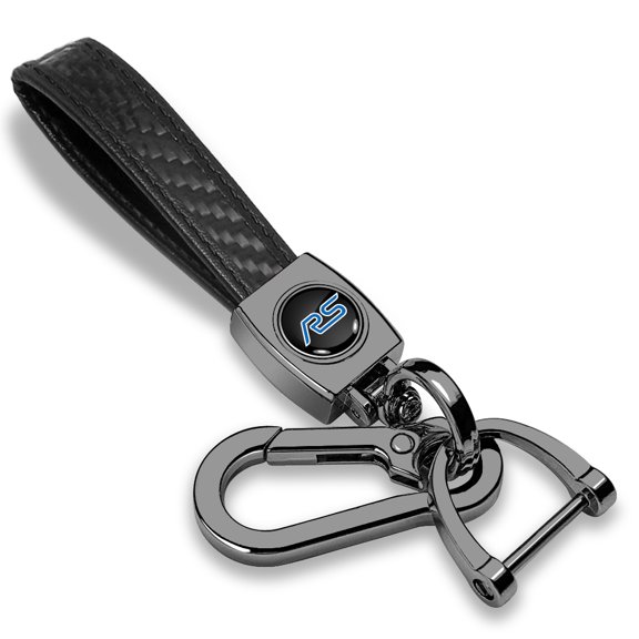 iPick Image for Ford Focus RS Logo in Black on Real Carbon Fiber Loop-Strap Dark Gunmetal Hook Key Chain, Official Licensed
