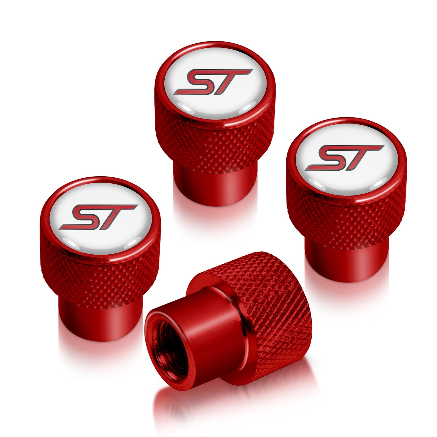 iPick Image for Ford Focus ST Logo in White on Red Aluminum Tire Valve Stem Caps, Official Licensed
