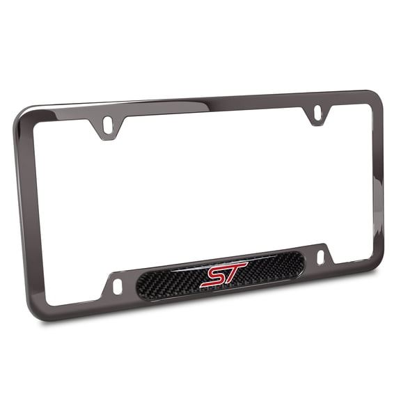 iPick Image for Ford Focus ST Real Carbon Fiber Insert Gunmetal Chrome Stainless Steel License Plate Frame, Official Licensed