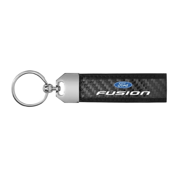 iPick Image for Ford Fusion Real Carbon Fiber Leather Strap Key Chain with Black stitching, Official Licensed