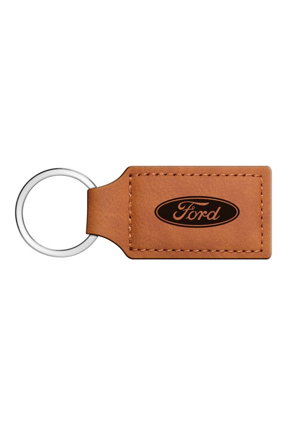 for Ford Logo Rectangular Brown Leather Key Chain, Official Licensed