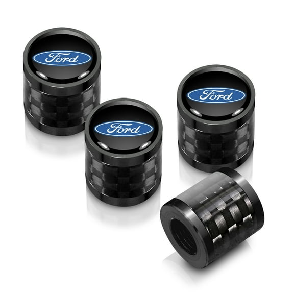 iPick Image for Ford Logo in Black on Real Carbon Fiber Barrel Black Aluminum Tire Valve Stem Caps, Official Licensed