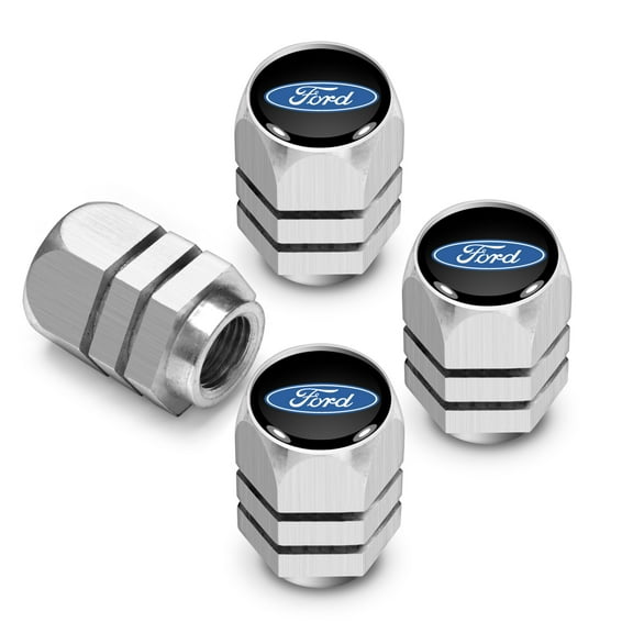 iPick Image for Ford Logo in Black on Silver Chrome Hexagon Shape Aluminum Tire Valve Stem Caps, Official Licensed