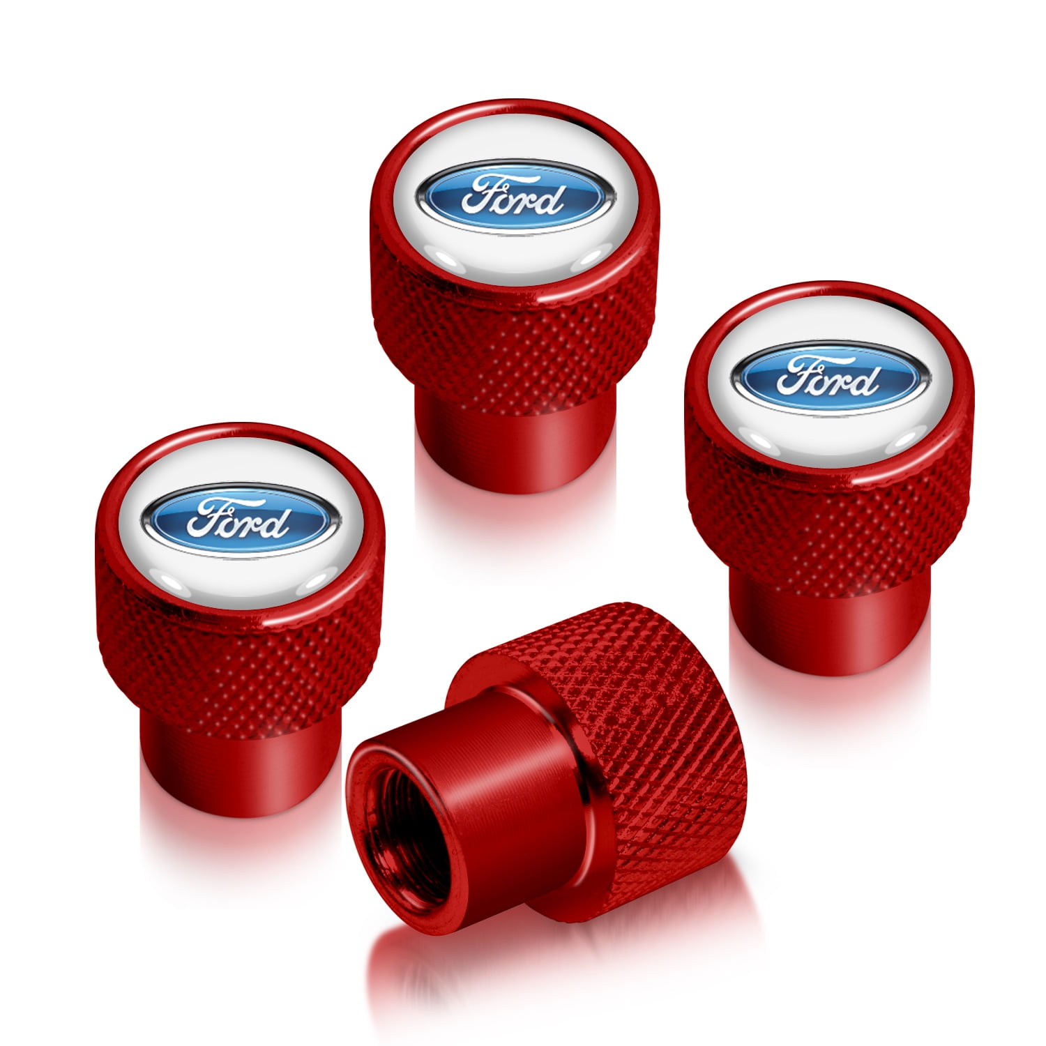 iPick Image for Ford Logo in White on Red Aluminum Tire Valve Stem Caps, Official Licensed